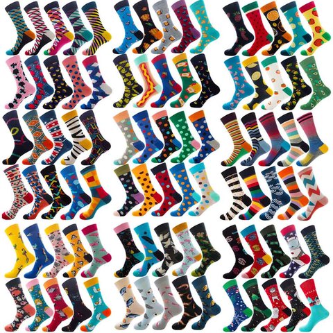 Chaussettes colorées pour hommes, 10 paires, Skateboard Hip-Hop, heureuses, en coton peigné, avec équipage pour cadeau De noël ► Photo 1/6