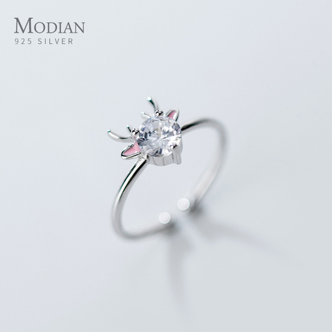 Modian Animal bois ouvert réglable bague pour les femmes 925 en argent Sterling brillant AAA Zircon wapiti motif anneau bijoux fins ► Photo 1/5