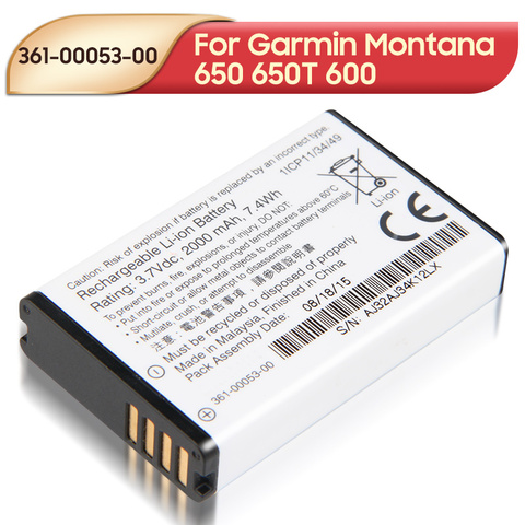 Remplacement d'origine 361-00053-00 batterie pour Garmin Montana 650 650T 600 361-00053-04 VIRB GPS Handhelds batterie 2000mAh ► Photo 1/6