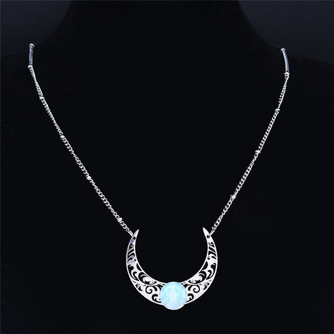 2022 lune pierre de lune en acier inoxydable chaîne collier femmes argent couleur pendentifs colliers Boho bijoux bijoux femme N1129S04 ► Photo 1/6
