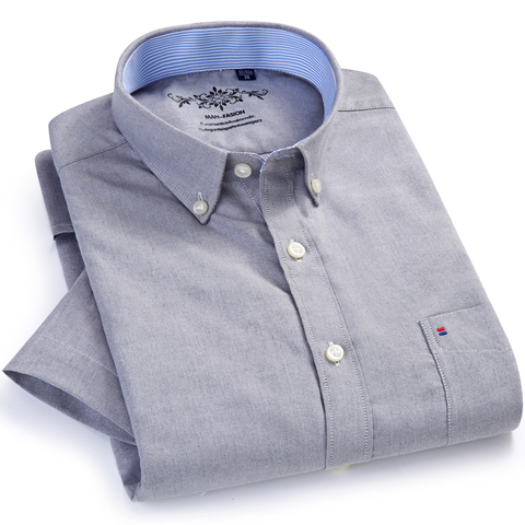 Chemise Oxford à manches courtes pour hommes, décontractée, fine, contrastée, bandeau respirant, qualité supérieure, coupe régulière, boutonnée, été ► Photo 1/6