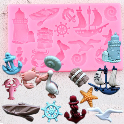 Moule en Silicone pour gâteaux et bonbons, pour bateau, ancre, oiseau, animaux marins, garniture de Cupcake, Fondant, outils de décoration, bricolage, fête de bébé, chocolat ► Photo 1/6