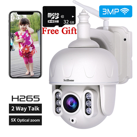 Sricam – caméra de Surveillance extérieure PTZ IP Wifi SH028 +, avec carte SD gratuite de 32 go, Zoom optique x5, 360 °, Audio bidirectionnel sans fil ► Photo 1/6