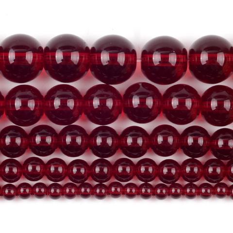 Perles rondes en pierre de cristal de verre rouge grenat, pour la fabrication de bijoux 4/6/8/10/12mm, bricolage Bracelet collier, vente en gros ► Photo 1/6