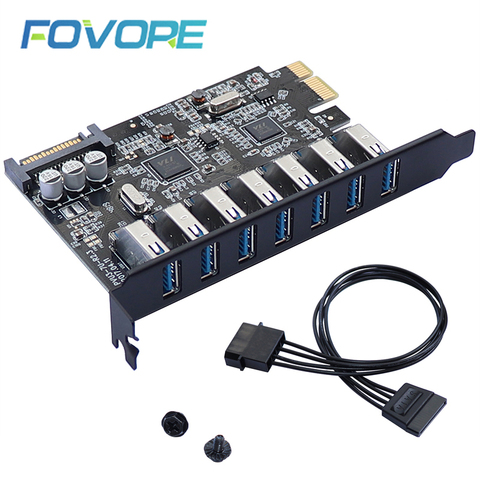 Carte PCIE Express USB 3.0 7 ports, avec connecteur d'alimentation SATA 15 broches, adaptateur USB 3 PCIE e VL805 et chipset VL812 ► Photo 1/6