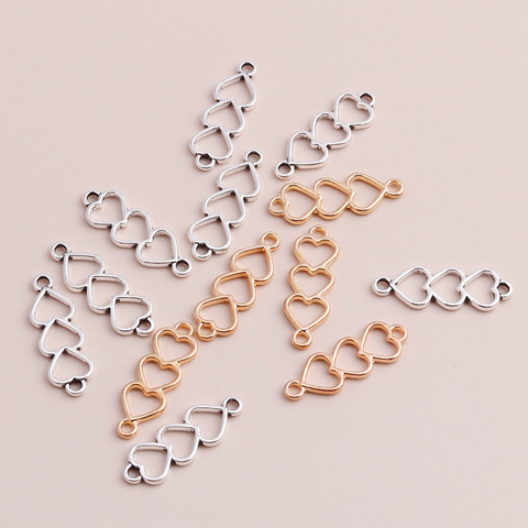 50pcs minuscule trois coeurs connecteurs breloques perles pour bricolage colliers Bracelets 2 couleurs Vintage pendentifs bijoux 24x8mm trouver ► Photo 1/4