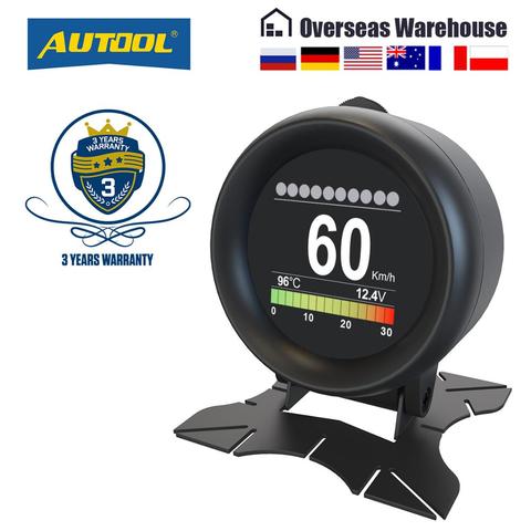 AUTOOL X60 MÈTRES OBD OBD 2 HUD Numérique Indicateur de Température Numérique Tension Compteur de Vitesse Affichage Alarme Mètres D'eau ► Photo 1/6