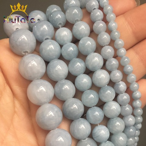 Jades en pierre naturelle bleu clair, perles rondes espacées, pour la fabrication de bijoux, accessoires Bracelet à bricoler soi-même, 4, 6, 8, 10, 12mm, 15 pouces ► Photo 1/6