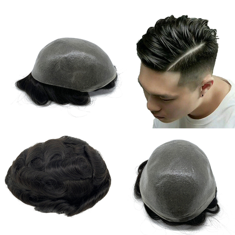 Toupet cheveux perruques pour hommes peau PU base 100% remy cheveux humains remplacement Toupees ► Photo 1/6