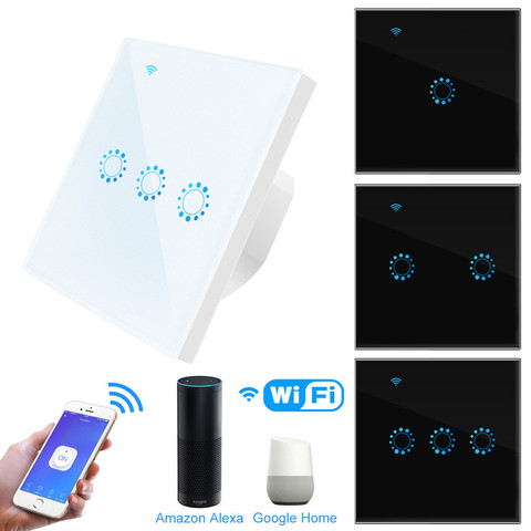 Interrupteur mural tactile intelligent, wi-fi, 90-250V 10A, avec minuteur, pour luminaire, Compatible avec Alexa et Google Home ► Photo 1/6