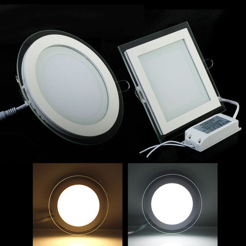 Spot lumineux LED encastrable en verre, forme ronde ou carrée, lumière à intensité réglable, disponible en 3 couleurs, blanc chaud/naturel/froid, 6/9/12/18W, avec AC85-265V pilotes inclus ► Photo 1/6