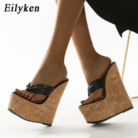 Eilyken 2022 nouveau Sexy Super 18CM talons hauts plate-forme compensées pincement pantoufles femmes sandales Mules pantoufles chaussures taille 35-42 ► Photo 1/6