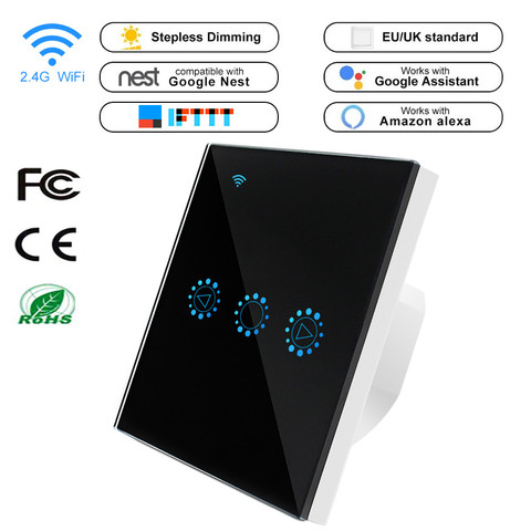Interrupteur tactile intelligent, wi-fi, intensité de intensité, intensité réglable, pour luminaire, Compatible avec Amazon Alexa et Google Home, 110-220V, normes américaines et européennes ► Photo 1/6
