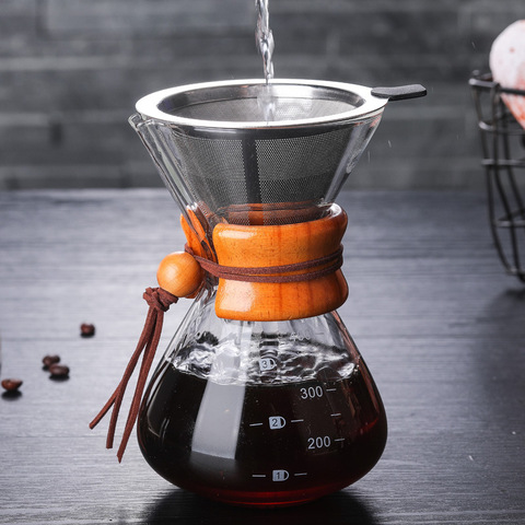 Cafetière en verre classique V60, goutteur avec poignée en bois, appareil à café expresso à goutte, outils de Barista ► Photo 1/5