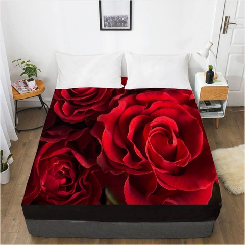 Drap-housse 3D personnalisé pour lit Queen Size simple, avec couverture élastique de matelas, Rose 200x200, pour mariage ► Photo 1/6