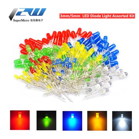 Kit de composants de diodes lumineuses LED, 5 couleurs * 20 pièces = 100 pièces/1 couleur = 100 pièces F3/F5 3/5mm, vert, bleu, blanc, jaune, rouge, à monter soi-même ► Photo 1/6