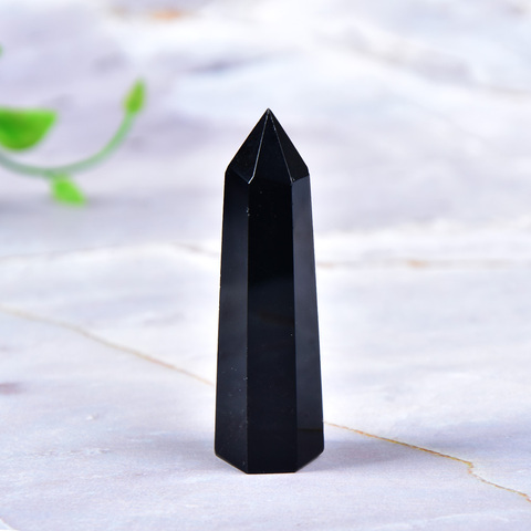 Roche naturelle en obsidienne, colonne hexagonale, pointe de cristal, ornement minéral, baguette de guérison, décoration de maison, bricolage, cadeau, 1 pièce ► Photo 1/6