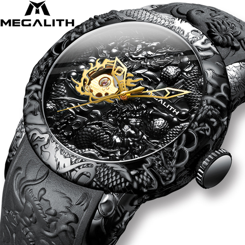 MEGALITH mode or Dragon Sculpture mécanique montres hommes montre étanche grand cadran Sport montres hommes montre haut marque horloge ► Photo 1/6
