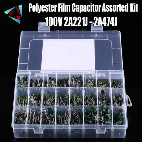 Boîtier plastique 700 pièces 24 valeurs Mylar Polyester Film condensateur assortiment Kit 0.22NF à 470NF / 100V ► Photo 1/1