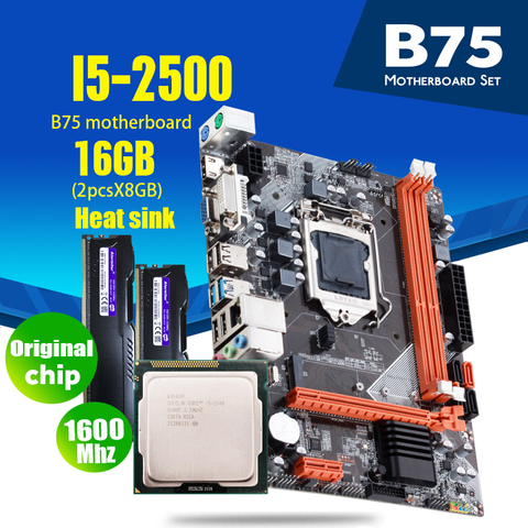 Atermiter – carte mère B75 avec processeur Intel Core I5 2500, 2x8 go (16 go) de mémoire DDR3 1600MHz, dissipateur thermique, sata 3, usb ordinateur de bureau de mémoire ► Photo 1/6