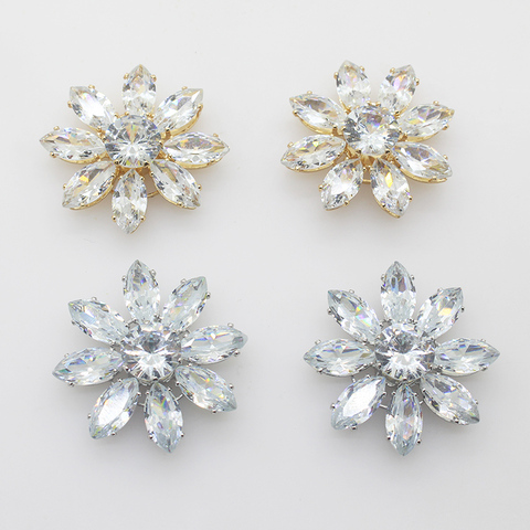 2 pièces de tempérament élégant, fleur en cristal et boutons diamant, accessoires pour vêtements, strass magnifique, haut de gamme, gouttes de neige ► Photo 1/6