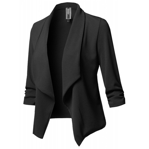 Veste blazer asymétrique froncée pour femmes, manteau Cardigan noir à manches longues, costume d'affaires décontracté, vêtements d'extérieur, 2022 ► Photo 1/6