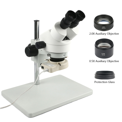 Grossissement Zoom continu 3.5X-90X grand support en métal Microscope stéréo binoculaire + lentille d'objectif auxiliaire 0.5X/2X ► Photo 1/6