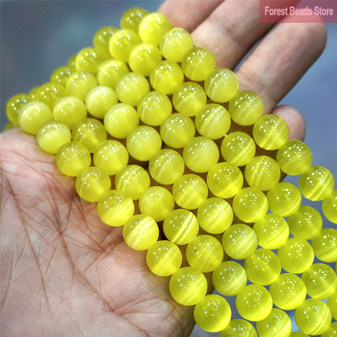 Perles en œil de chat jaune AAA de haute qualité, rondes et lisses, pour la fabrication de bijoux, opale 15 pouces 6/8/10MM ► Photo 1/2