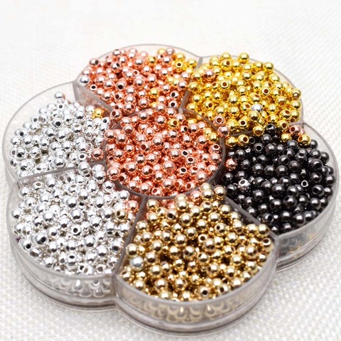 4mm or/or Rose/argent/pistolet noir-métal plaqué CCB perles lisse sphérique perles d'espacement pour la fabrication de bijoux Bracelet collier ► Photo 1/6