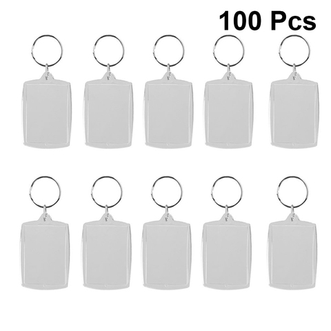 Porte-clés Rectangle avec cadre Photo, 100 pièces, en acrylique Transparent, pour bricolage, cadeau ► Photo 1/6