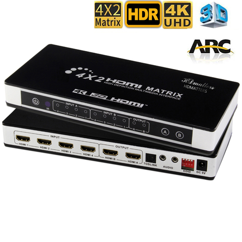 HDMI Matrice 4X2 Commutateur Splitter avec toslink et stéréo audio 4 k X 2 k/30 hz pris en charge ► Photo 1/1