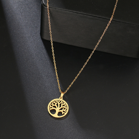 DOTIFI – Collier en acier inoxydable 316L, pendentif rond arbre de vie, Bijoux élégants pour femmes et filles, cadeaux ► Photo 1/5