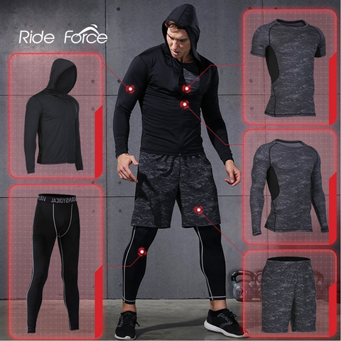 5 pièces/ensemble survêtement pour hommes costume de Sport vêtements de Compression de Fitness en cours d'exécution Jogging vêtements de Sport exercice d'entraînement collants ► Photo 1/6