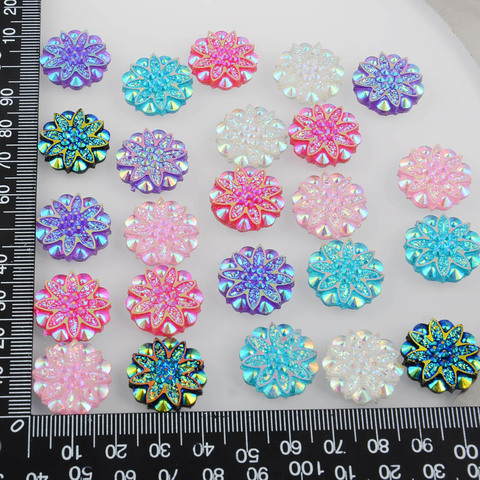 BOLIAO – résine en forme de fleur, couleur AB, 18x18mm (0.71x0,71 pouces), avec deux trous, boutons plats en strass, Appliques/artisanat/bricolage, 30 pièces ► Photo 1/6