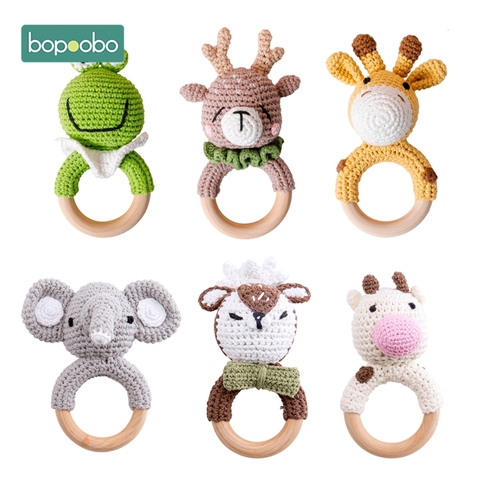 Bopoobo – anneau de dentition en bois pour bébé, jouets en sécurité, poussette Mobile, anneau de berceau, hochet en Crochet, Bracelet de sucette, ensemble de produit pour bébé, 1 pièce ► Photo 1/6