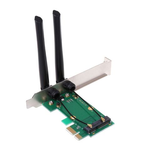 Carte réseau sans fil WiFi Mini PCI-E Express vers PCI-E adaptateur 2 antenne PC externe ► Photo 1/6