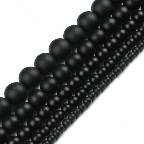 JHNBT gommage perles de pierre noire pierre naturelle mate ronde perles en vrac boule 4/6/8/10/12MM bijoux Bracelet accessoires faisant bricolage ► Photo 1/6