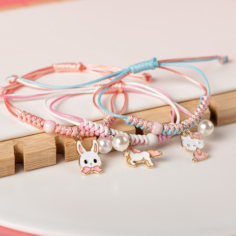 Mignon métal goutte à goutte glaçure pendentif Bracelet cadeau tissé à la main Bracelets Bracelets pour femmes fille enfants en gros # XN026 ► Photo 1/6