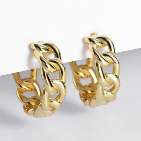 Boucles d'oreilles avec chaîne à maillons de Style Punk Hip Hop, couleur or argent Sterling 925, boucles d'oreilles percées, Bijoux Huggie ► Photo 1/6