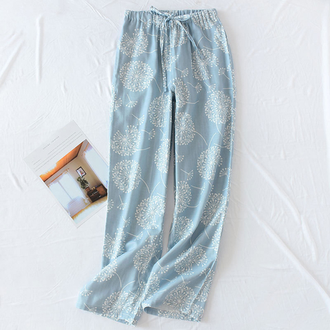 Femmes pyjamas pantalons coton gaze maison pantalon impression Style japonais ample jambe large pantalons de survêtement femmes vêtements de nuit ► Photo 1/6