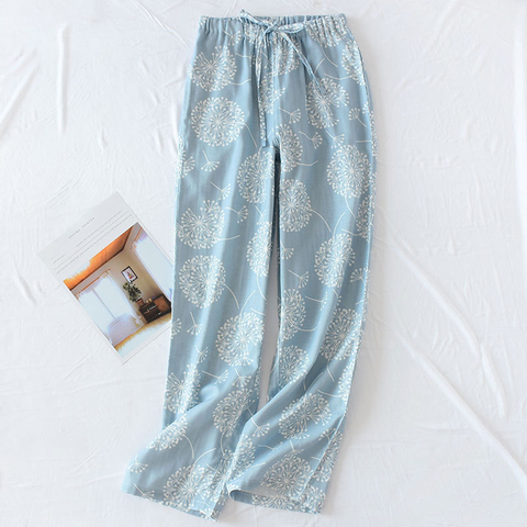 Femmes pyjamas pantalons coton gaze maison pantalon impression Style japonais ample jambe large pantalons de survêtement femmes vêtements de nuit ► Photo 1/6