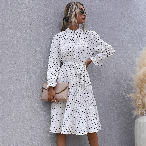 Imprimé à Pois Robe Femmes Décontracté Moitié Col Roulé Manche Papillon Automne Hiver Slim Robe de Bandage Pour Les Femmes 2022 Nouvelle Mode ► Photo 1/6