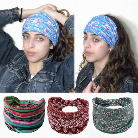 Bohême Coton Bandeau Boho Turban Bandeaux pour Femmes Filles Fleur Large Élastique Cheveux Bandes Bandana Headwrap Bandage Chapeaux ► Photo 1/6