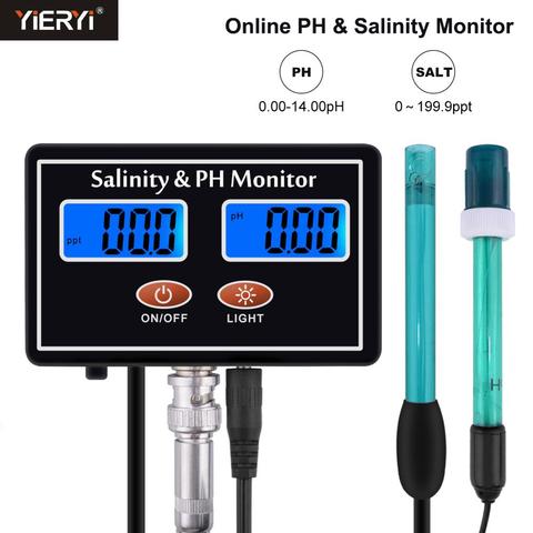 Yieryi moniteur de PH et de salinité en ligne 2 en 1 ph-mètre et testeur de salinité pour Aquarium piscine spa eau de mer qualité de l'eau horticole ► Photo 1/6