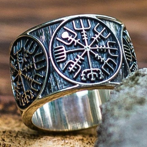 Hommes acier inoxydable bague Viking Valknut Pirate boussole texte symbole Vintage bijoux taille 7 8 9 10 11 12 13 ► Photo 1/5