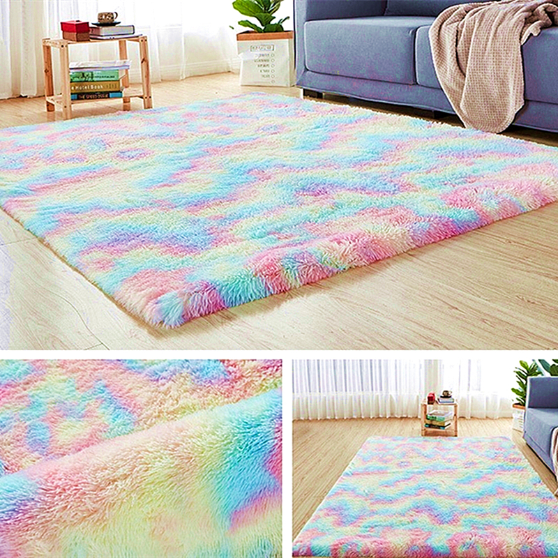 Tapis arc-en-ciel dégradé cravate-teinture tapis en peluche salon Table basse tapis tapis chambre chevet baie fenêtre tapis bébé ramper tapis ► Photo 1/6