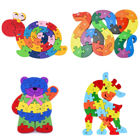 Puzzle de construction d'animaux colorés pour enfants, jouets en bois Montessori, jouets éducatifs pour apprentissage précoce avec lettres Montessori ► Photo 1/6