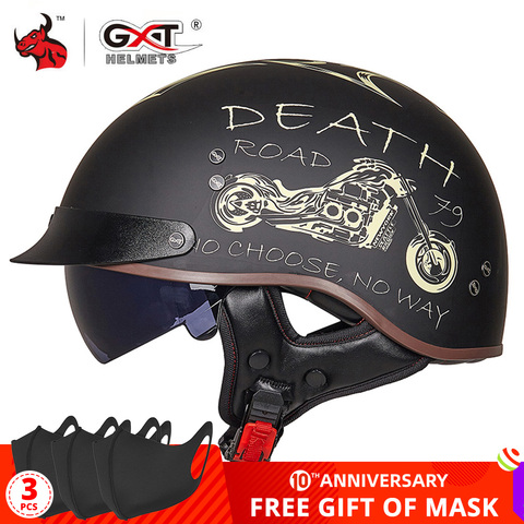 GXT DOT Certification casque de Moto rétro casque de Moto Scooter Vintage demi visage motard Moto Crash Moto casque Casco Moto ► Photo 1/6