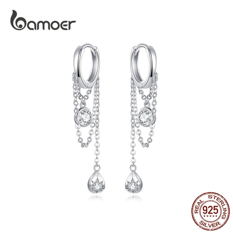 Bamoer goutte d'eau ronde géométrique chaîne balancent boucles d'oreilles pour les femmes en argent Sterling femme mode bijoux Orecchini SCE638 ► Photo 1/6