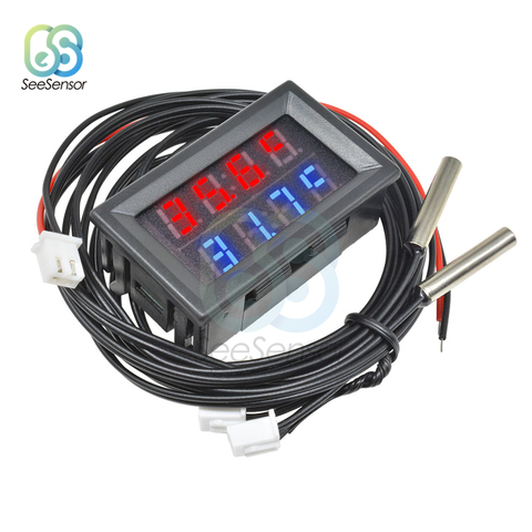 Mini thermomètre numérique LED 4V-28V cc, 4 chiffres, double affichage, capteur de température, testeur avec sonde métallique étanche NTC ► Photo 1/6